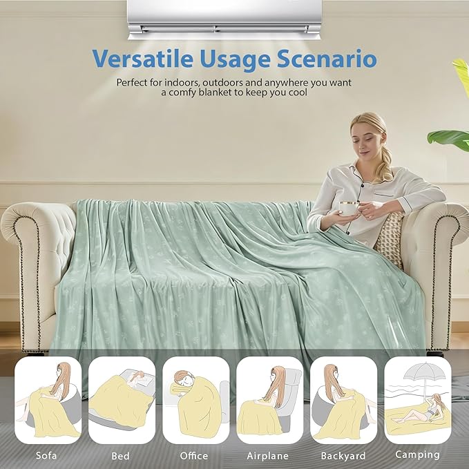 OIGAE Cooling Blanket for Hot Sleepers - Soft & Lightweight Summer Cold Blanket for Night Sweats | Perfect for Bed, Couch, Sofa (Grass Green, Twin 60'' x 80'')