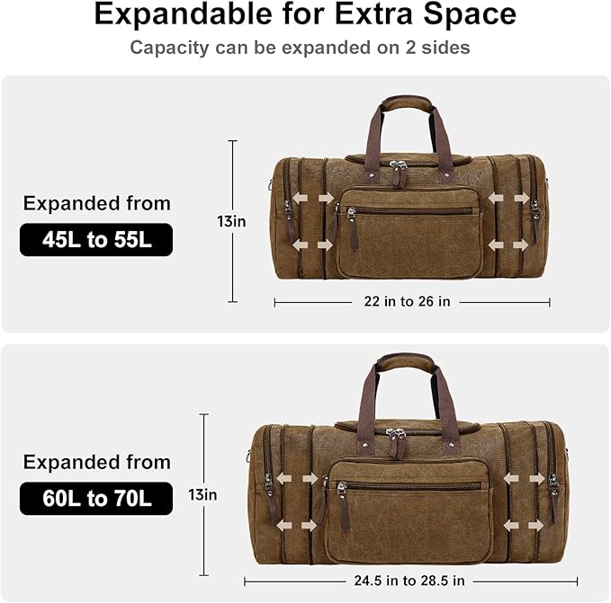 Canvas Expandable Duffle Bag for Men Traveling, Luggage Travel Bag Weekender Overnight Bag,Mens Gym Carry on Duffel Bags