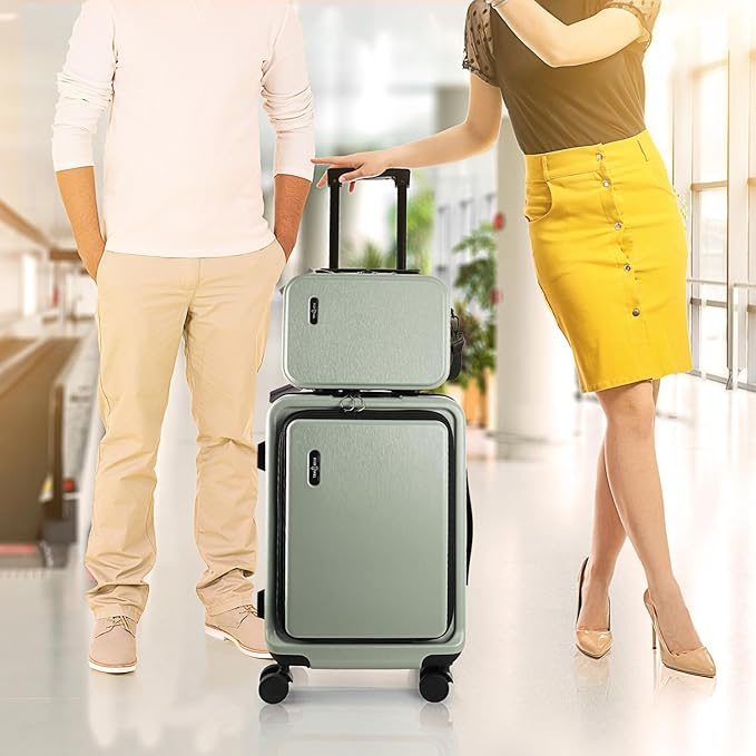 22 Inch Carry On Luggage 22x14x9 Airline Approved, Small Carry On Suitcase, Hard-shell Carry-on Luggage with Wheels, Durable Expandable Sage Green Luggage Carry-On with Cosmetic Case