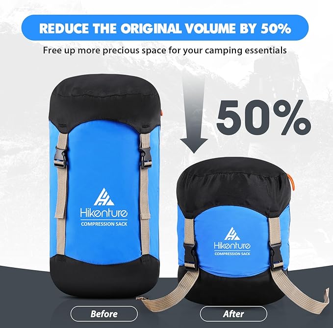 Hikenture Compression Sack for Sleeping Bag, Upgrade Anti-Tear Nylon Sleeping Bag Stuff Sack, 10L/14L/20L/30L Water-Resistant Compression Bag, Storage Bag