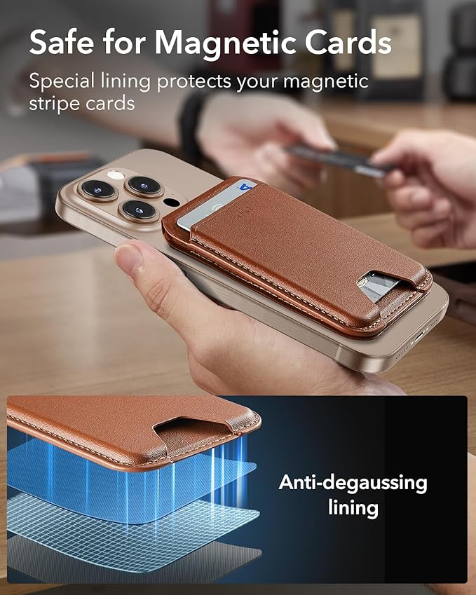 ESR for MagSafe Wallet with Stand, RFID Blocking, MagSafe Ring Included, 5 Cards Holder for Phone Case, Slim Magnetic Wallet for iPhone 17e/17/16/15/14/13/12 (Not for mini), Selected Samsung, Brown