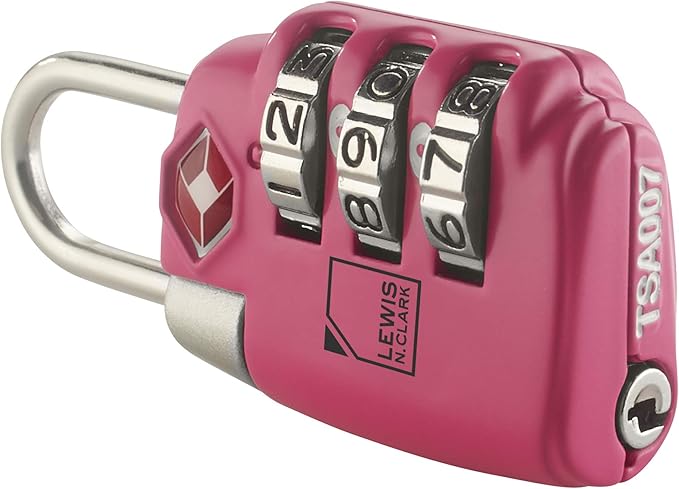 Lewis N. Clark Travel Sentry TSA-Approved Luggage Lock, Large 3 Dial Combination with Easy Read Dials - Pink