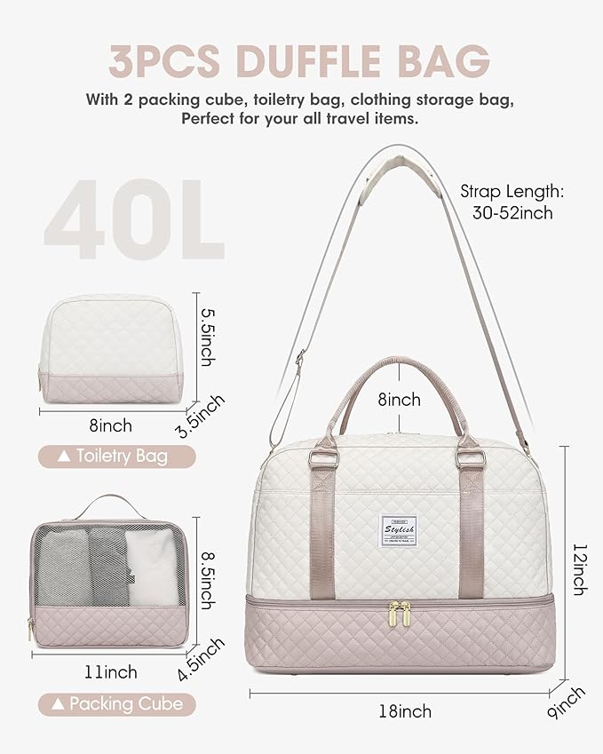 Weekender Bags for Women Travel Bag- Duffle Bag for Women with Shoe Compartment Carry On Overnight Bag with Toiletry Bag & Wet Pocket