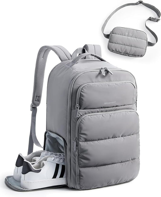 BAGSMART 35L Travel Backpack Women, 17.3 Inch Carry On Backpack Flight Approved, Personal Item Backpack Travel Bag, Water Resistant Casual Daypack, Gray
