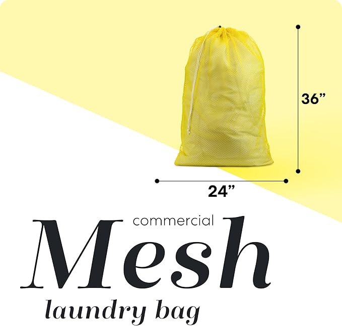 Handy Laundry Mesh Laundry Bags XL 24" x 36" – Heavy Duty, Durable Drawstring Bag for Delicates, College Dorm, Travel, Storage, Machine Washable, Foldable, 2-Pack (Yellow)