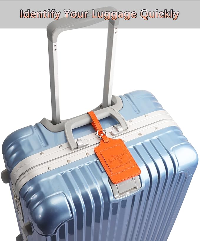 3 Pack Luggage Tags - Quick Install, Privacy Protection, Airplane Travel Essentials for Suitcases, Durable Leather - Orange