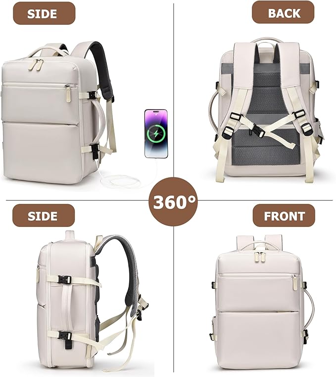 feilario 2 Piece Set Aluminium Frame PC Hard Shell Spinner Wheels Luggage,20.8"X15"X8.7 Airline Approved Built-In TSA lock Carry on Suitcase, with Cup Holder, USB Port, Phone Holder