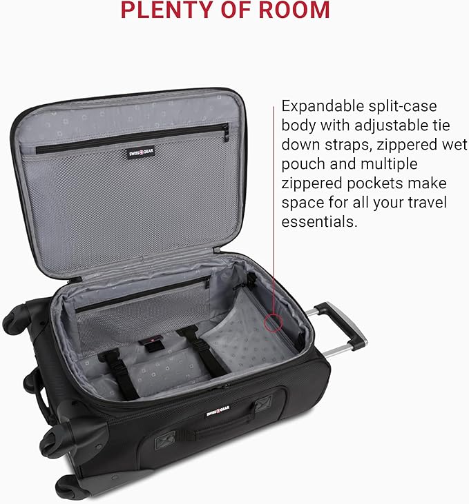 SWISSGEAR Sion Softside Expandable Spinner Luggage Durable Lightweight Travel Suitcase, Black, Checked-Medium 25-Inch