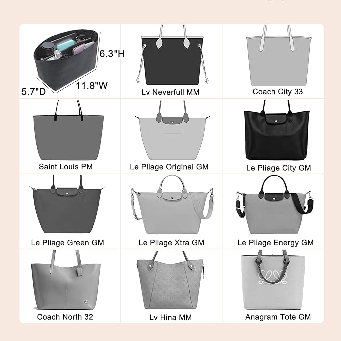 Doxo Purse Organizer Insert for Handbags Compatible with Speedy Neverfull City 30/33,Artois PM Tote bag(Large,Black)