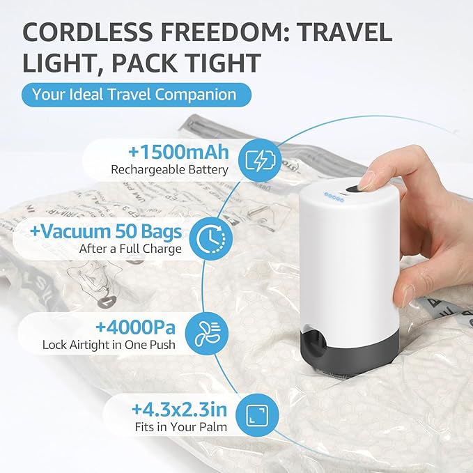 18 Packs Vacuum Bags for Travel with Rechargeable Pump, 3 Sizes Vacuum Seal Bags for Clothing, Compression Vacuum Travel Bags for Luggage, Vacuum Packing Bags for Closet Organization