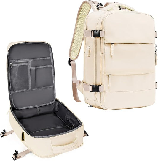 coowoz Travel Backpack For Women Men,Carry On Backpack,Hiking Backpack Waterproof Outdoor Sports Rucksack Casual Daypack Travel Essentials（Beige）