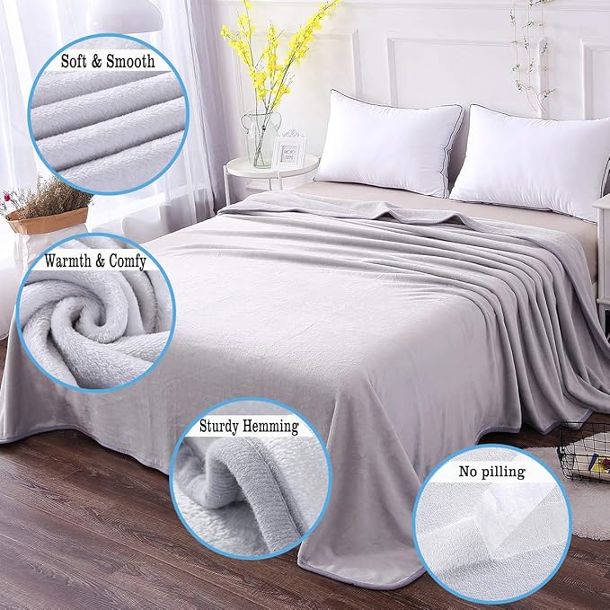 Soft Queen Size Blanket All Season Warm Fuzzy Microplush Lightweight Thermal Fleece Blankets for Couch Bed Sofa,90x90 Inches,Gray
