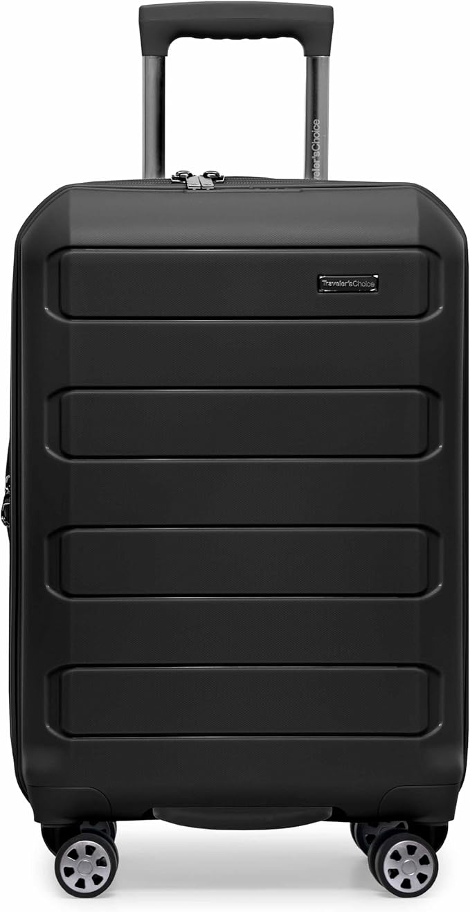 Traveler's Choice Pagosa Hardshell Expandable Luggage with Spinner Wheels, Black, 2-Piece Set (22/26)