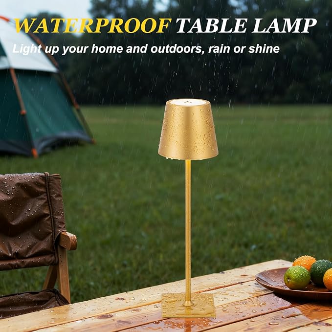 Kakanuo Gold Cordless Rechargeable Table Lamp 5000mAh Battery Operated Lamps, 3 Colors Stepless Dimming Touch Lamp for Living Room, Kitchen Counter, Dining, Outdoor Patio, 2 Pack