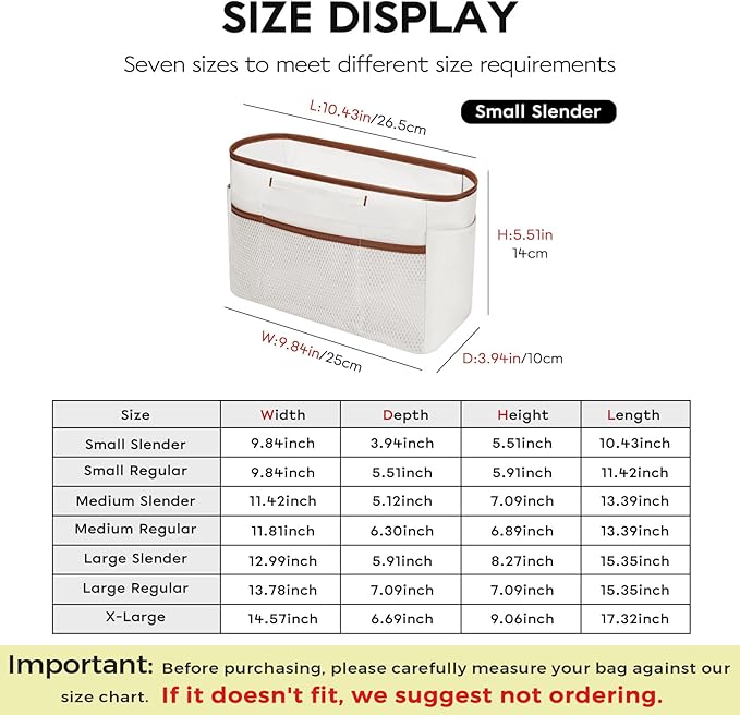 GIVLEFLY Small Purse & Handbag Organizer Insert with Zipper, Multiple Pockets and Handle, Lightweight Bag Divider,White