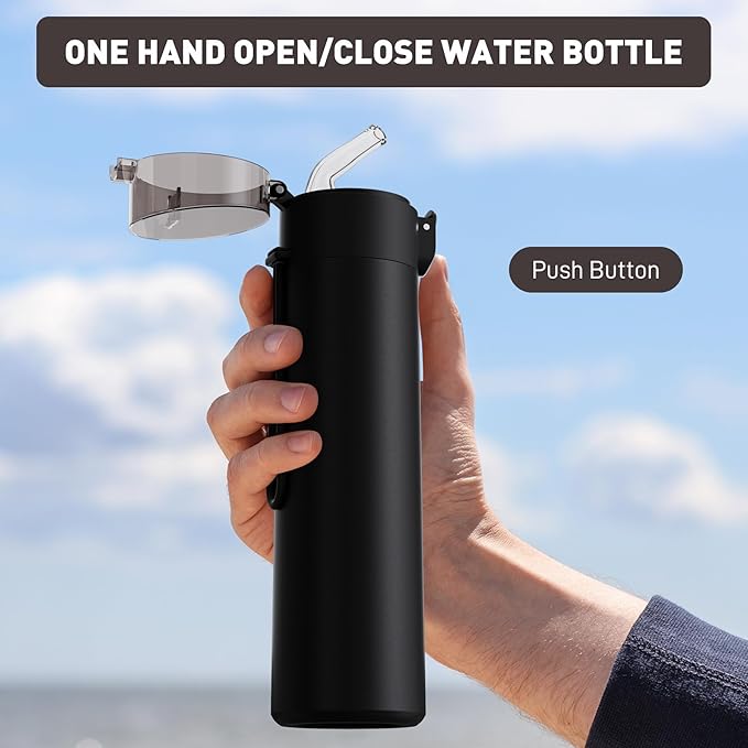 9oz Small Water Bottles with Straw, Mini Water Bottle with One-Hand Open Design, Leak-Proof Locking Lid for Hot&Cold Drinks, Small Travel Water Bottle - 100% Leakproof for School, Travel...(Black)
