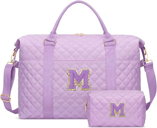 Gifts for Teen Girl, Initial Travel Duffle Bag, Personalized Women Weekender Overnight Bags, Gift for Daughter Kid Mom Friend College Girl Graduation Teacher（Purple,M)