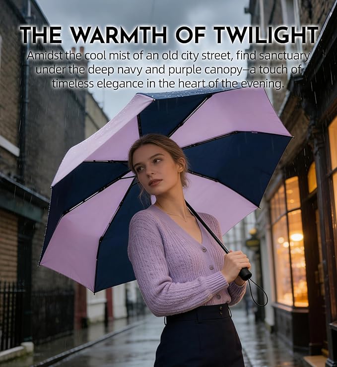 Windproof Travel Umbrella for Rain - 43" Auto Open Close 8-Rib Compact, Stylish Two-Tone Color Block Design, Easy-Close Folding Portable Parasol for Men & Women