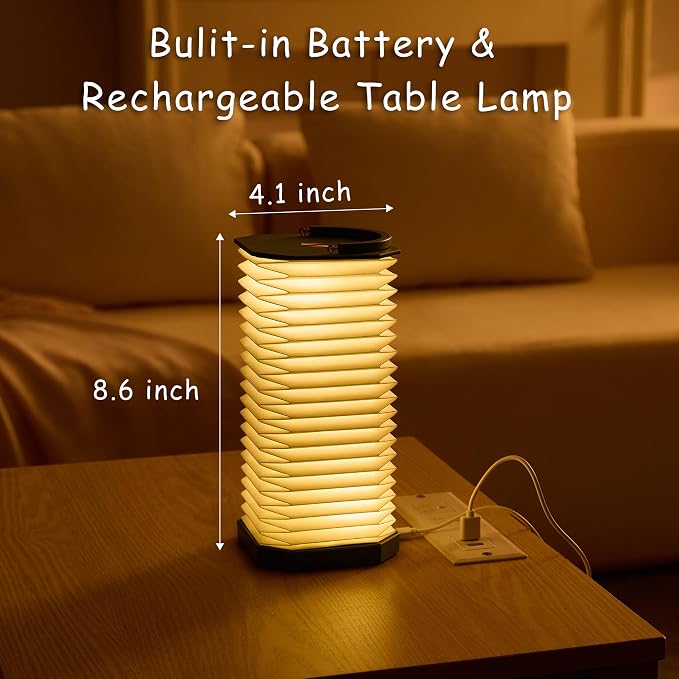 Uniwolk Paper Lamp House Warming Gifts, Portable Cordless Foldable Small Bedside Lamp, Retro Green Accordion Desk Lamp, Paper Lantern Lights 1200mAh, Japanese Gifts Collapsible Pleated Wireless lamp