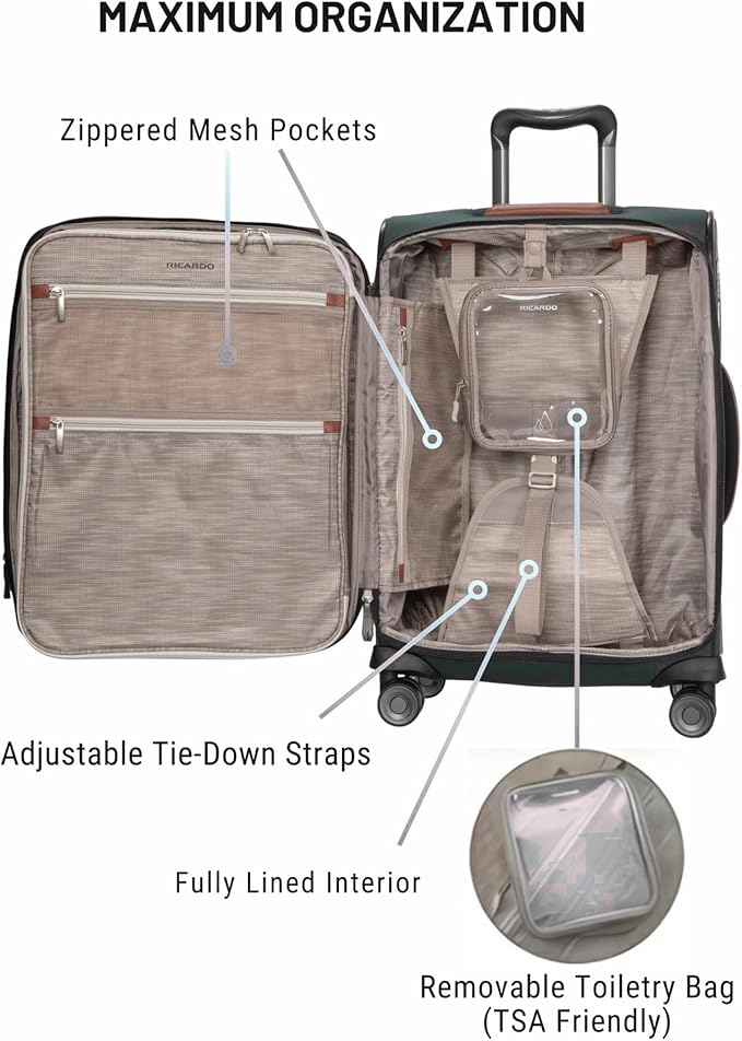 Ricardo Beverly Hills Montecito 3.0 Softside Luggage Collection – Expandable Suitcases with Wheels and TSA Lock. 21” Carry-on, French Gray