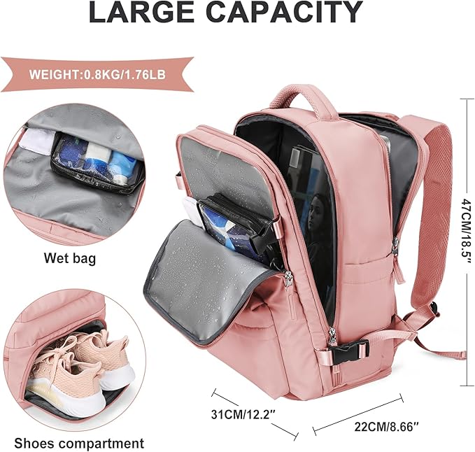 WONHOX Large Travel Backpack Carry on Flight Approved Laptop Work Business Backpack for Women Men Mochila de Viaje
