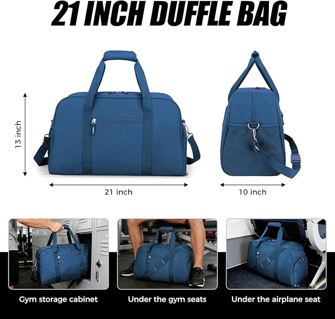 Searock 21 Inch Gym Bag with Shoe Compartment, Sports Duffle Bag for Travel, Carry On Duffel Bag, Weekender Overnight Bags for Men and Women Traveling, Navy Blue