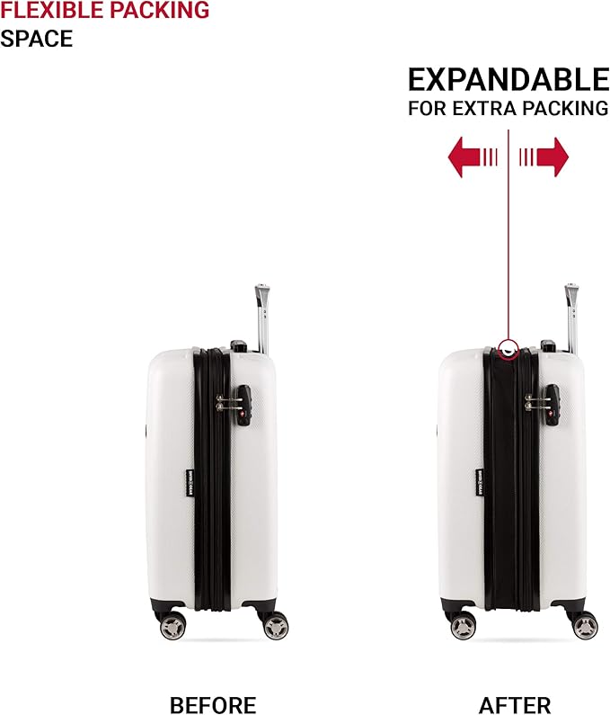 SwissGear 7272 Energie Expandable Hardside Luggage with Spinner Wheels and TSA Lock, White, Carry-On 19-Inch