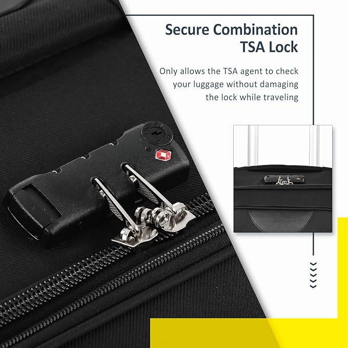 Softside Luggage Sets 3 Piece - 20" Carry-On, 24” & 28” Checked Luggage Set, Expandable Luggage Lightweight Suitcase with Spinner Wheels & TSA Lock for Family Extended Travel (Black)