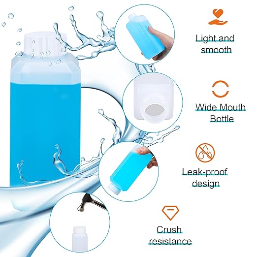 8oz Leak Proof Plastic Bottles with Caps, Laboratory Reagent Bottle, Reusable Small Pill Storage Containers for Travel, Classrooms, Home (2 pack white,2 pack translucent)