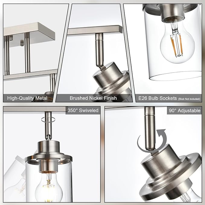 Yaohong 5-Light Brushed Nickel Track Lighting Fixture for Ceiling Mounting Bathroom Vanity Wall Scones with Rotatable Spotlight, Kitchen Track Lighting Fixture with Glass Shade for a Shop Hallway