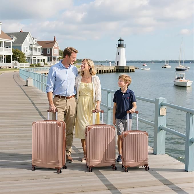 KUNEL Expandable 5 Piece Luggage Sets with Detachable Spinner Wheels and TSA Lock, Unisex Hardside ABS Suitcase Set, Hardshell Lightweight Waterproof Travel Hard Case Suitcases with Wheels, RoseGold