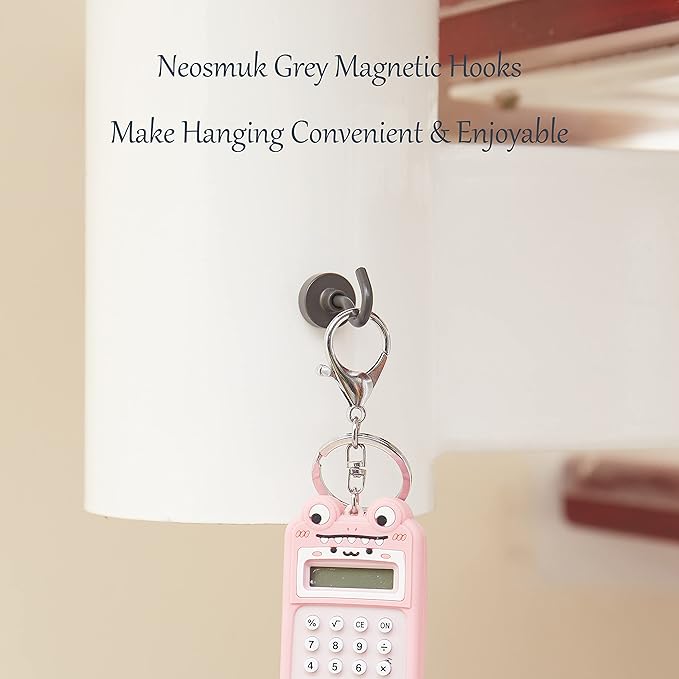 Neosmuk Magnetic Hooks, 30lb+ Heavy Duty Earth Magnets with Hook for Refrigerator, Extra Strong Cruise Hook for Hanging, Magnetic Hanger for Curtain, Grill(Grey, Pack of 6)