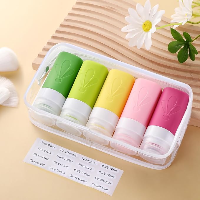 INSFIT Travel Bottles for Toiletries, TSA Approved 2oz Travel Size Toiletries, BPA Free Leak Proof Squeezable Silicone Tubes Travel Essentials for Shampoo Conditioner Lotion Soap