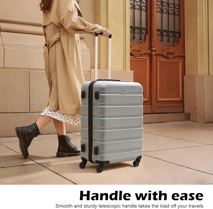 Coolife Luggage 3 Piece Set, Lightweight Durable Hardshell Suitcase set with 360° Spinner Wheels, TSA-approved Lock, Checked Family Travel Luggage sets, 20/24/28 Inch, Silver