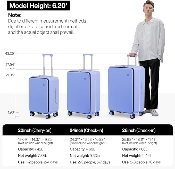 mixi 26 Inch Large Checked Luggage PC Hard Shell Suitcase Top Opening Aluminum Frame Travel Suitcases with Wheels, Lilac Purple