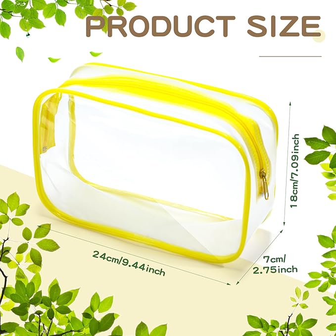 Weewooday 12 Pieces Clear Makeup Bags Cosmetic Storage Bags PVC Zipper Pouches Travel Waterproof Makeup Plastic Case for Women Organizing Toiletries Traveling Bathroom(Large,Yellow)