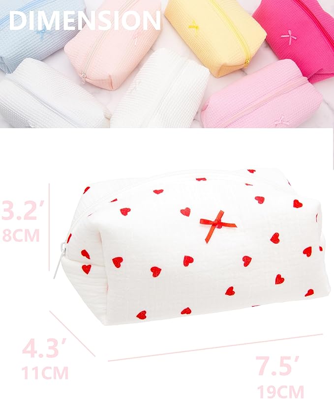 PAZIMIIK Cozy Makeup Bag Small Aesthetic Travel Zipper Cosmetic Pouch for Women Make Up Beauty Accessories Brushes,Heart Red