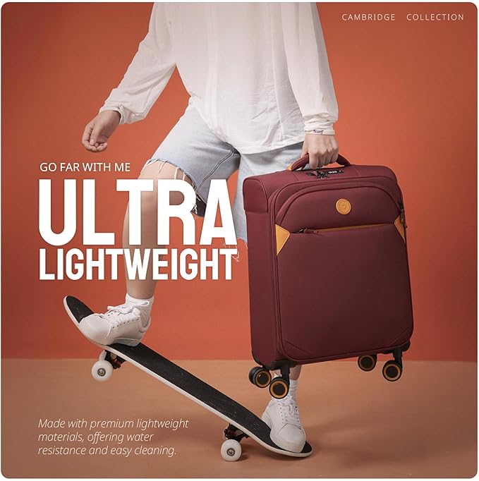 Verage Cambridge Lightweight Carry On Luggage,Softside Expandable Suitcase with Spinner Wheel (20-Inch, Burgundy)