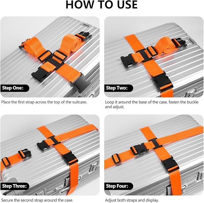 BILIONE Cross Luggage Straps and Luggage Tags Set, Cross Luggage Straps and 2 Tags Set, Heavy Duty Suitcase Belts Adjustable Travel Accessories for 20-32 Inch Luggage (Black)