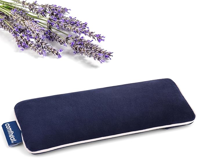 Lavender Weighted Eye Pillow - Soft Plush Removable Cover, Moist Heat & Cold Therapy, Natural Aromatherapy Eye Compress Pillow for Relaxation, Yoga, Meditation, and Sleep, Navy Blue