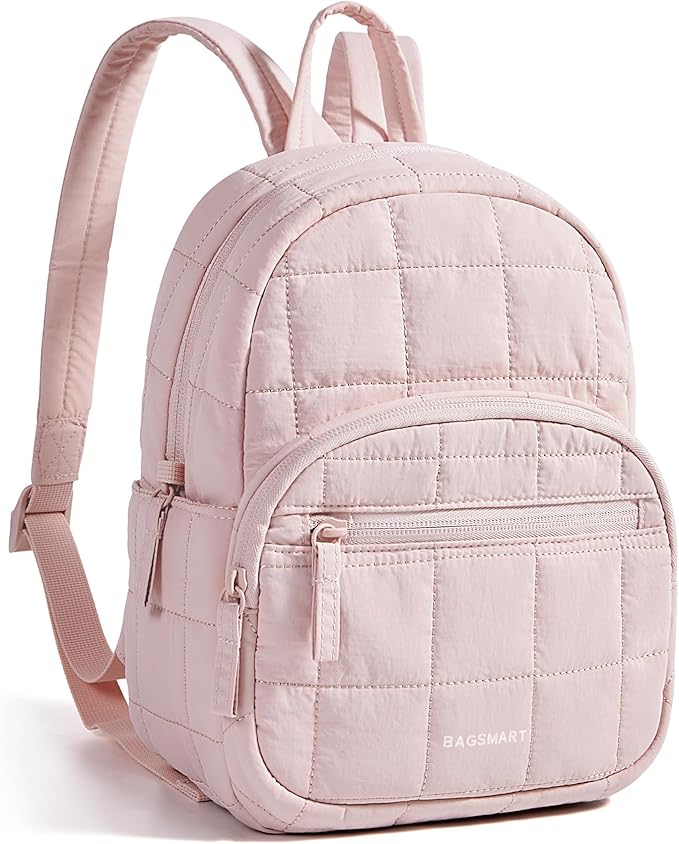 BAGSMART College Laptop Backpack, Mini Backpack for Women, Lightweight Small Backpack Purse, Bookbag for Work College, Water Resistant, Baby Pink