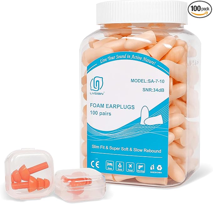 LYSIAN Foam Ear Plugs for Sleeping Small Ear Canals Women, Kids-35dB SNR Noise Cancelling Sleep Earplugs for Snoring, Work, Shooting, Studying, Light Beige Color-100 Pairs