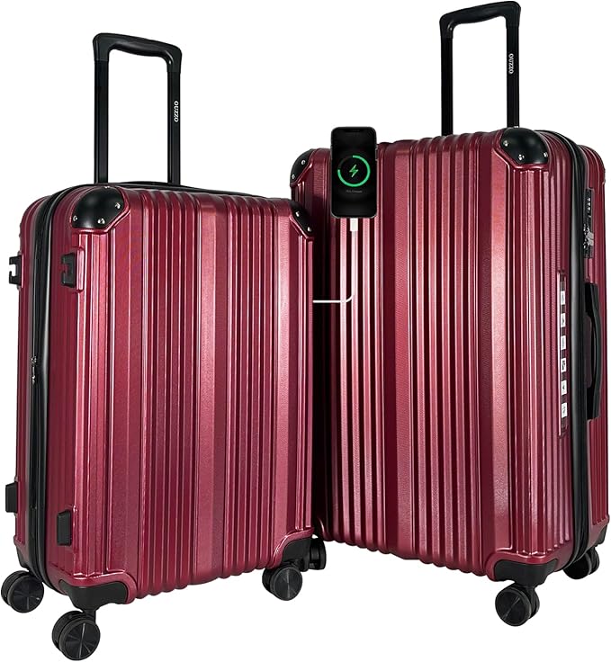 OUZZO Luggage Sets 2 Piece Expandable 20/24 Inch Suitcase with Double Spinner Wheels Lightweight ABS+PC Hardshell Travel Suitcase Sets with TSA Lock USB Port Business & Family Trips