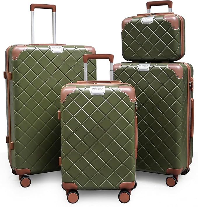Lightweight Hardside luggage sets Suitcases with Spinner Wheels YKK Zipper & TSA Lock, ABS+PC Hardshell 4 Piece Luggage Set for Weekend Getaways & Family Travel (14/20/24/28 Green)