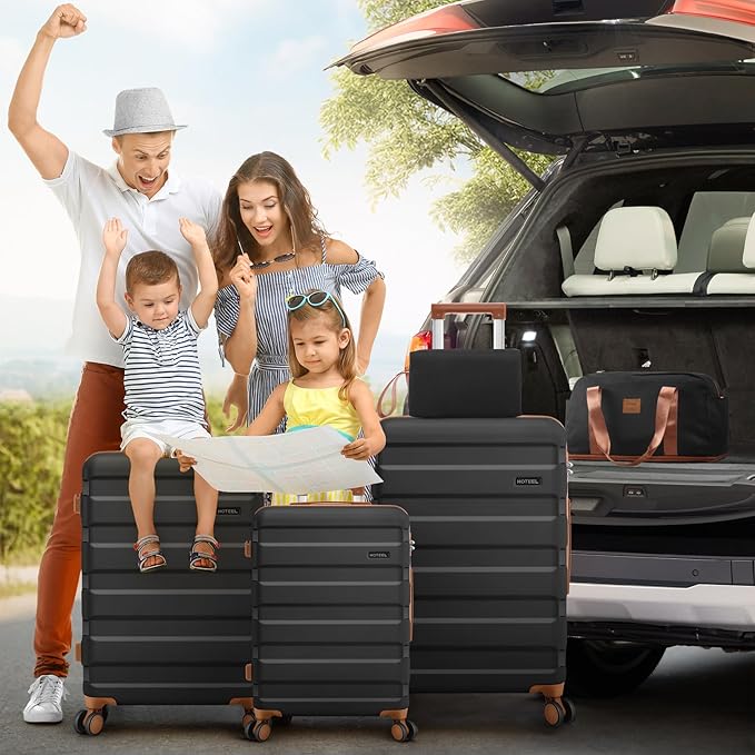 Hoteel Luggage Sets 5 Piece, 4-Year Warranty, Carry-On Luggage with Dual-Spinner Wheels, ABS Hard Shell Suitcase with TSA Locks, Lightweight Luggages for Travel, Black(20IN/24IN/28IN/DB/TB)