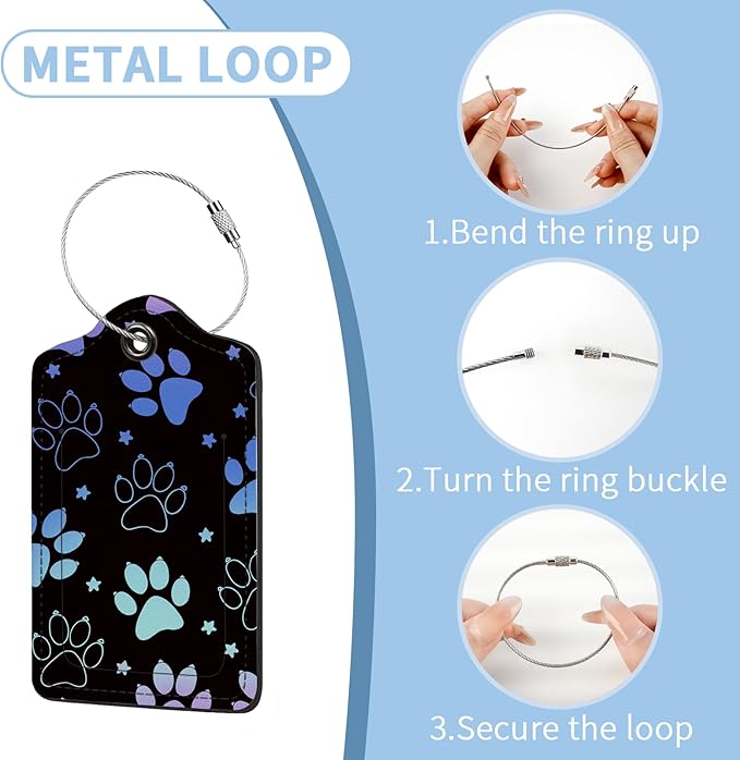 2 Pcs Luggage Tag for Suitcases, Cute Dog Paw PU Leather Suitcase Tag Privacy Cover Name ID Label with Metal Loop, Personalized Baggage Identifier for Women Cruise Bag Travel Essentials
