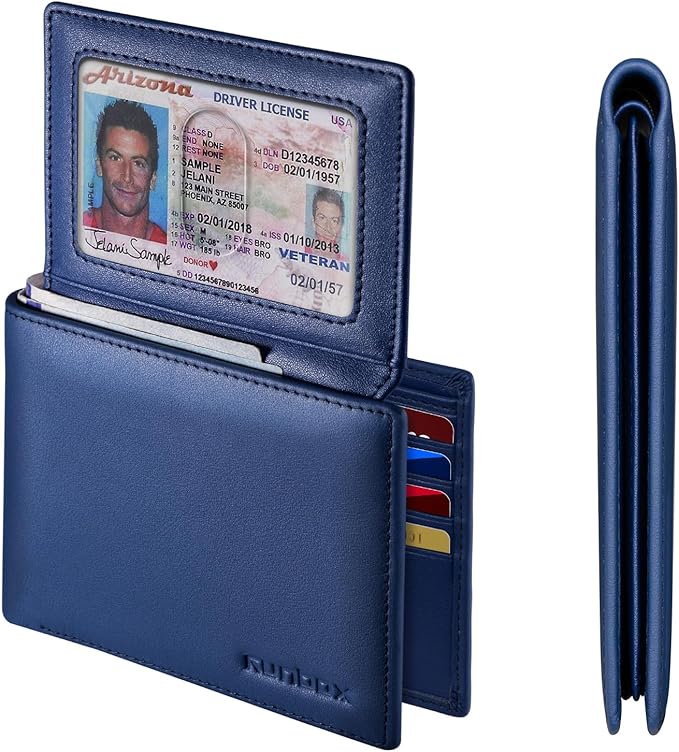 RUNBOX Leather Wallet for Men, Genuine Leather Mens Wallet Bifold Rfid Blocking with 12 Cards and 2 ID Windows, Minimalist Wallet for Men with Gift Box