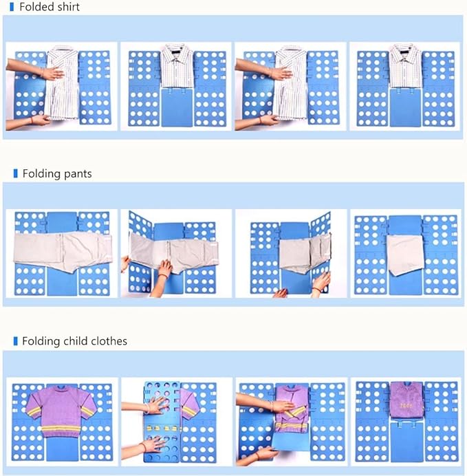 Geniusidea Shirt Folding Board T Shirt Folder for Adults Laundry Room Tough PP Plastic Folding Tool 27.16"x22.44" Easy to Fold Clothes into a Uniform Size, Blue