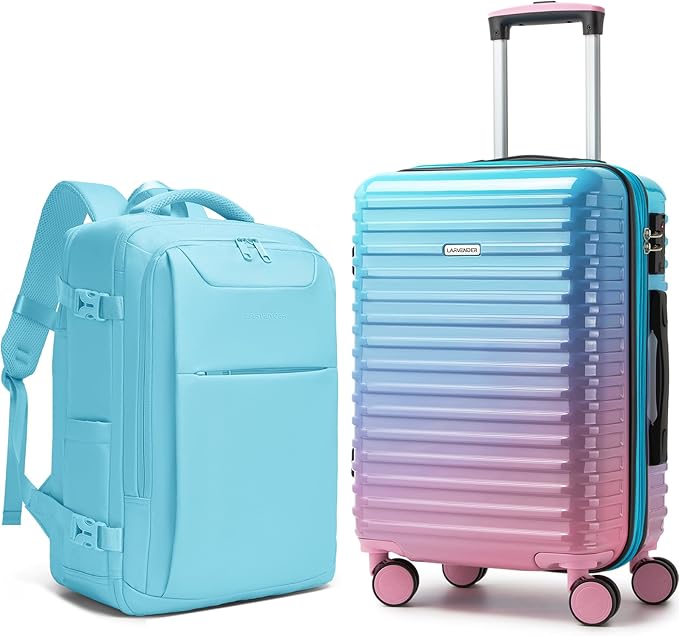 LARVENDER Carry on Luggage 22x14x9 Airline Approved, Expandable 20 Inch Hardside Large Suitcase with Wheels TSA Lock, Lightweigh PC+ABS Travel Carry-on Suitcases for Women and Men, Cotton Candy