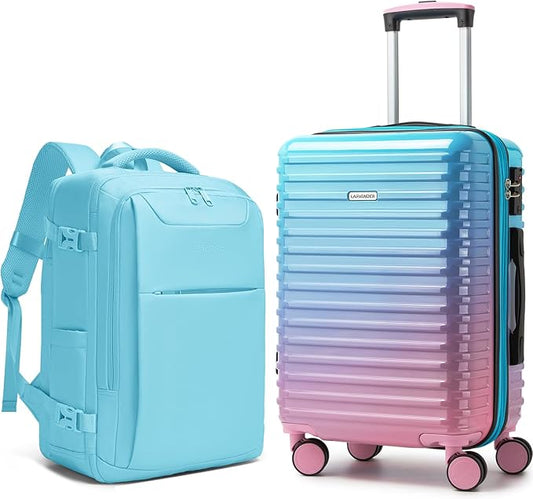 LARVENDER Carry on Luggage 22x14x9 Airline Approved, Expandable 20 Inch Hardside Large Suitcase with Wheels TSA Lock, Lightweigh PC+ABS Travel Carry-on Suitcases for Women and Men, Cotton Candy